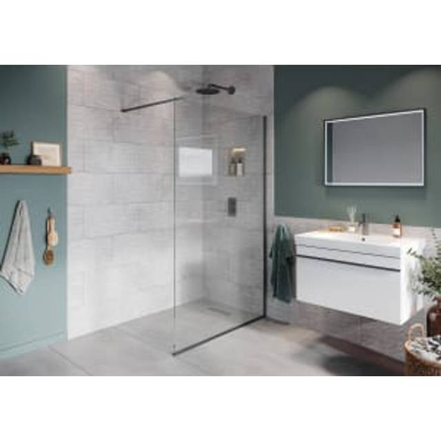 Hadleigh 8mm Matt Anthracite Frameless Wetroom Screen with Wall Arm - 1100mm