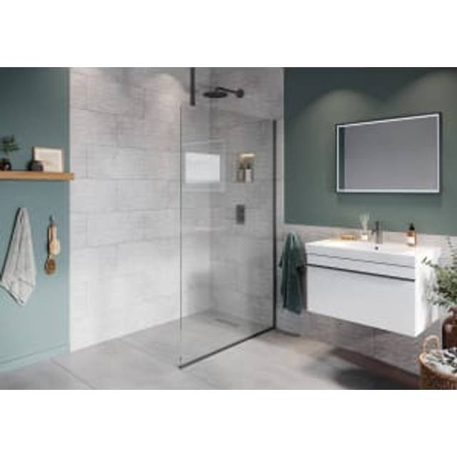 Hadleigh 8mm Matt Anthracite Frameless Wetroom Screen with Ceiling Arm - 800mm