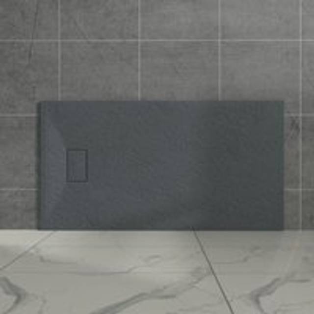 Aquariss Anthracite Rectangular Shower Tray Slate Effect SMC Slip-Resistant Shower Base 1400x800mm with Waste