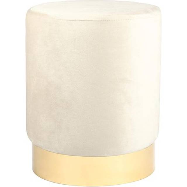 Harbour Housewares Round Velvet Footstool - H36 x D29cm - Cream, Cream