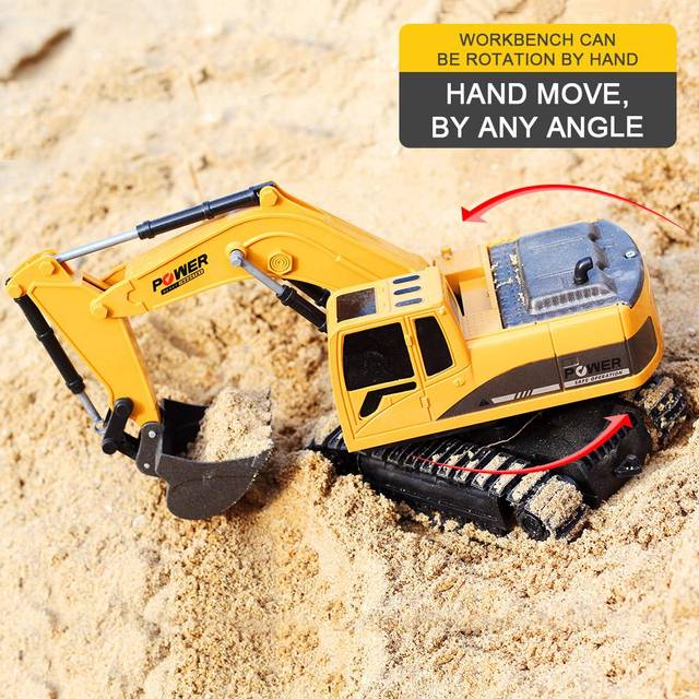 1/24 RC Excavator RC Car Construction Tractor Metal Shovel Kids Toy with Lights & Sounds plastic version yellow