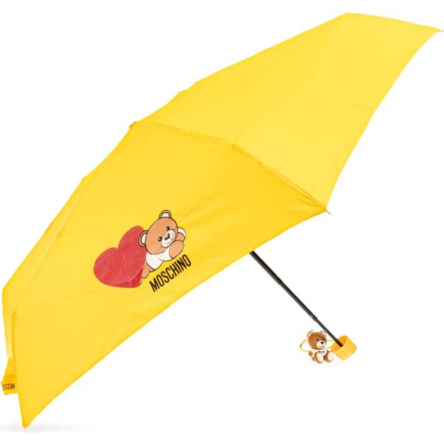 Moschino, Accessoarer, unisex, ONE Size, Polyester, Hopfällbart paraply med logotyp - yellow (ONE SIZE)