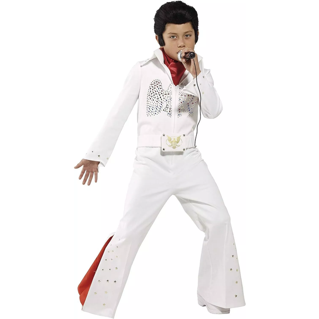 Smiffy's Children's Elvis Costume, Jumpsuit & Scarf, Ages 7-9, Colour: White, -  elvis costume boys fancy dress rock outfit roll star jumpsuit white
