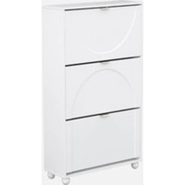 Sweeek - 3-door shoe cabinet with rounded front, Maeve, White, 75x26x130 cm