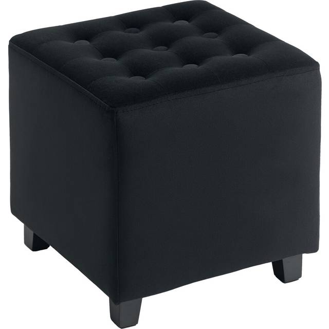 HOMCOM Square Footstool Small Ottoman w/ Wood Legs for Bedroom Charcoal Grey