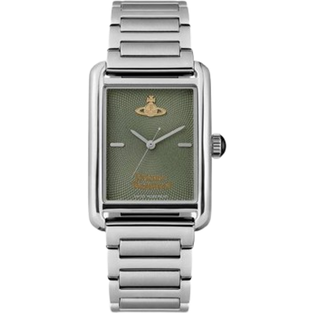 Vivienne Westwood VV297GRSL Women's Shacklewell Rectangle Bracelet Strap Watch, Silver/Green