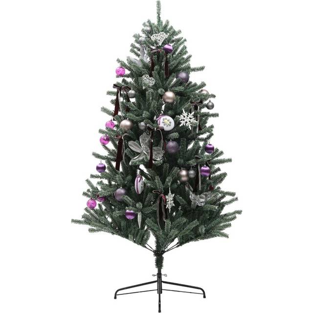Homcom 6Ft Artificial Prelit Christmas Tree W/ LED Lights, Purple Ornaments, Green