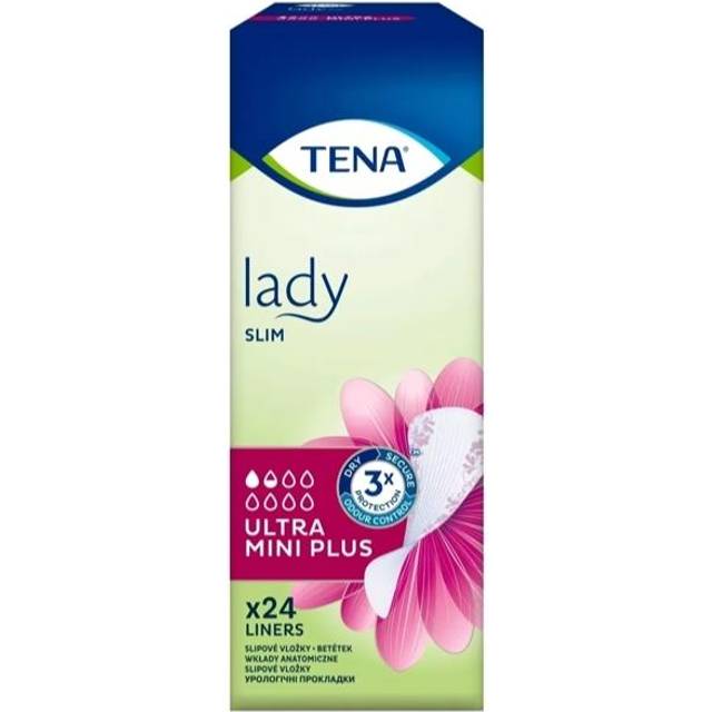 TENA Lady Slim Ultra Mini Plus Anatomical Incontinence Pads, 24 Pack