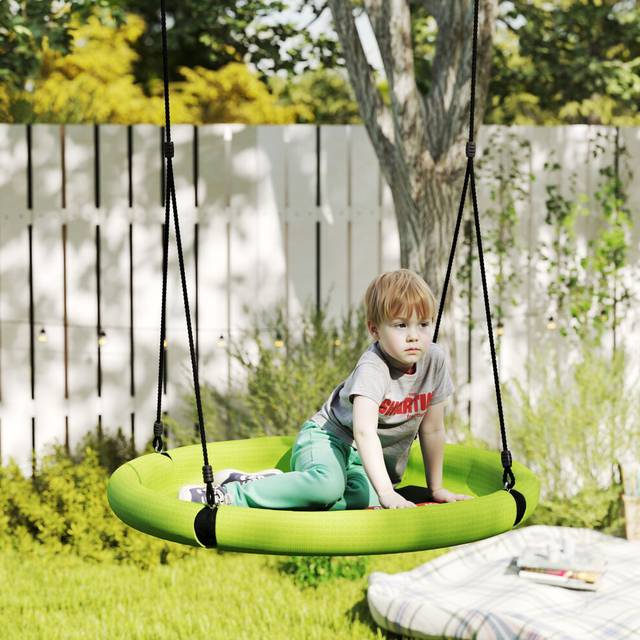 AIYAPLAY Nest Swing Seat, 100 cm Saucer Tree Swing Set for Kids, Green, Green