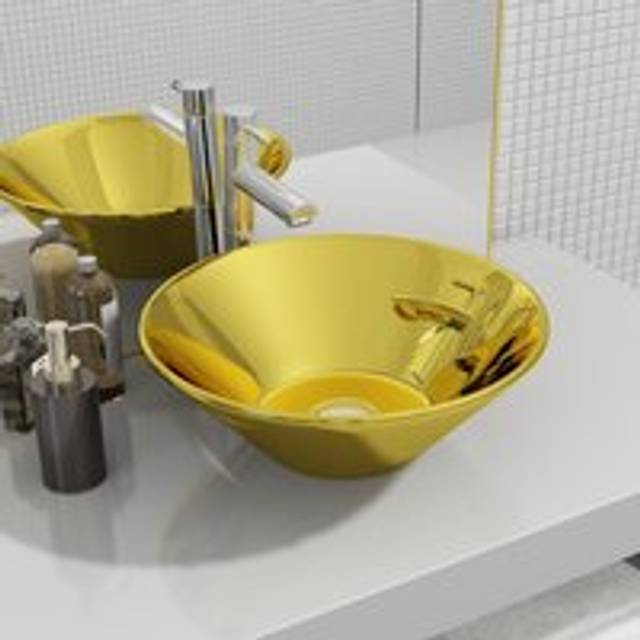 Wash Basin 42x14 cm Ceramic Gold - One Size