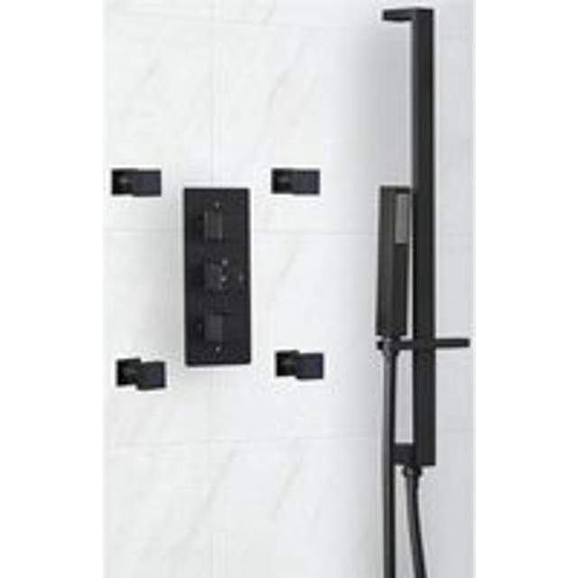 Preto - Modern 2 Outlet Triple Thermostatic Mixer Shower Valve with Hand Shower Handset Slide Rail Kit and Four Body Jets - Black - Milano