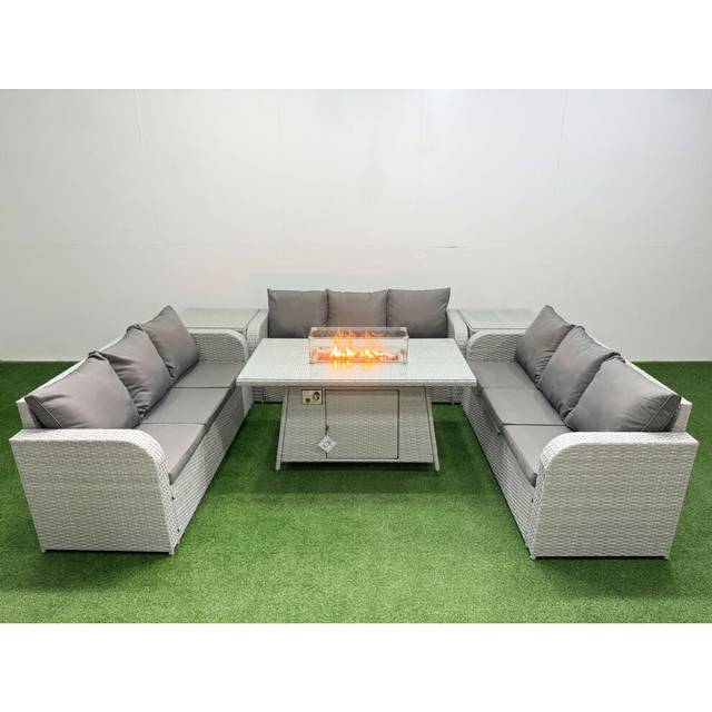 3 3-Seater Sofa With Firepit Dining Table & 2 Side Table | Wowcher - Grey