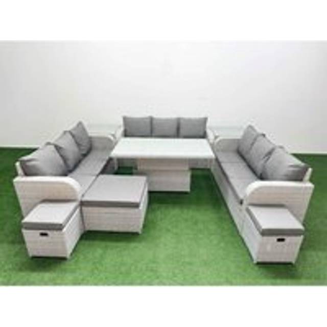 Pe Rattan Lounge Sofa Set 12 Seater Outdoor Garden Furniture Set with Adjustable Lifting Dining or Coffee Table 3 Seater Sofa 3 Stools 2 Side Table