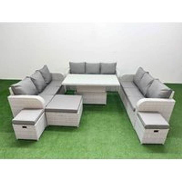 3 3-Seater Sofa With Lifting Table & 3 Stools | Wowcher - Grey