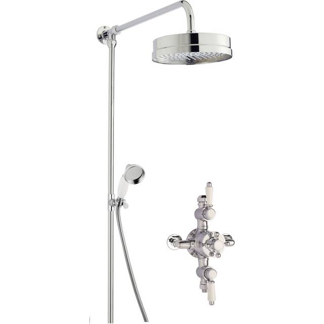 Traditional Triple Exposed Valve & Rigid Riser Shower Set - Chrome/white - Balterley - One Size