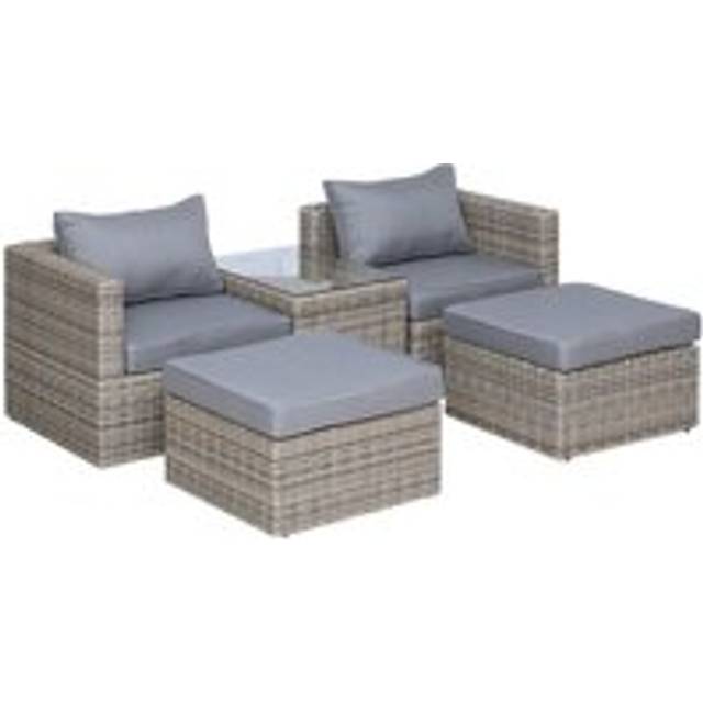 Outsunny 5 Pcs Rattan Garden Furniture Set W/ Tall Glass-Top Table Aluminium Frame Plastic Wicker Thick Soft Cushions Comfortable Outdoor Balcony Home Sofa - Brown