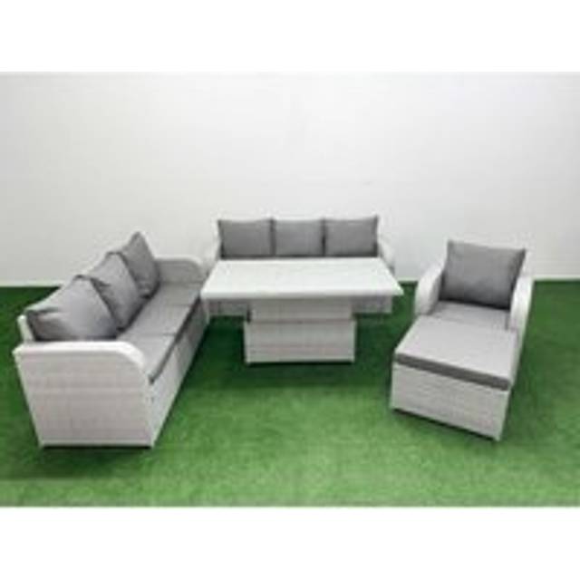 PE Rattan 8-Seater Reclining Garden Sofa Dining Set with Lifting Table - Weather-Resistant Outdoor Furniture | Wowcher - Grey