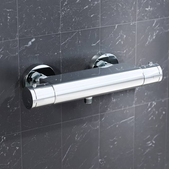 Round chrome thermostatic shower bar valve single outlet wall mounted