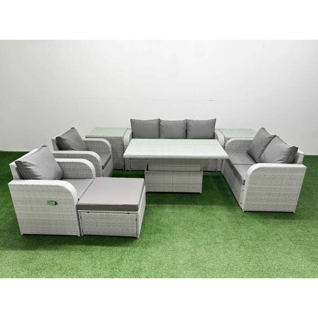 Love Sofa With 3 Seater Sofa, 2 Reclining Chairs, Stool, 2 Side Tables & Lifting Table | Wowcher - Grey