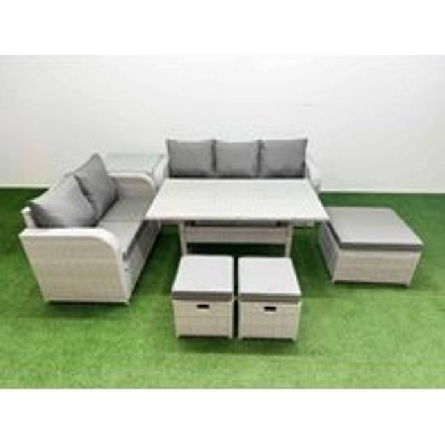 Fimous 8 Seater PE Rattan Wicker Garden Furniture Patio Conservatory Sofa Set with 3 Seater Sofa Love Sofa 3 Stool Side Table