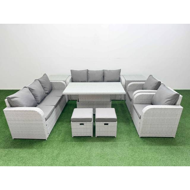 Pe Rattan Reclining 10-Seater Dining Set With Lifting Table | Wowcher - Grey