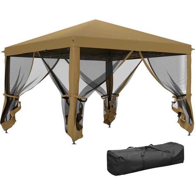 Outsunny Heavy Duty Pop Up Gazebo with Removable Mesh Sidewall Khaki - Khaki | TJ Hughes