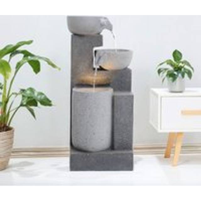 3-Tier Solar Powered Water Fountain Outdoor Rockery Deco - Natural - One Size