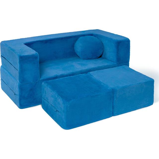 Kids Modular Sofa Blueberry Fur with Round Pillow  Kids Sofa for Toddler and Baby Playroom/Bedroom Furniture with Bonus Pillow