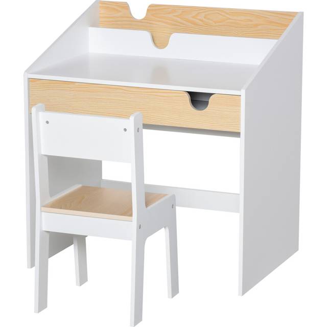 HOMCOM Two-Piece Kids Desk and Chair Set Children Study Table w/ Storage