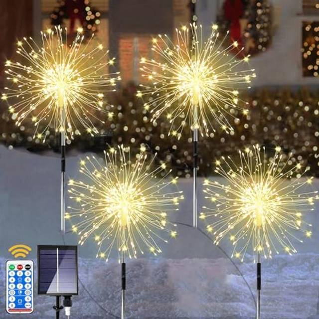 Solar Firework Lights 4 x 120 LED Solar Christmas Garden Lights, 8 Modes Solar Firefly Lights, IP65 Waterproof Starburst Lights for Outdoor Xmas Patio