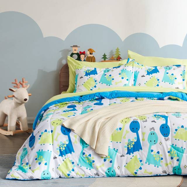 SLEEP ZONE Kids Bedding Twin Comforter Set - Cute Printed for Boys  Girls  Teens  Super Soft  Fade Resistant  Cute Dino  Twin