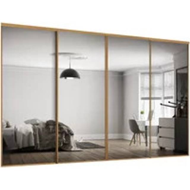 Classic Silver Mirror Sliding Wardrobe Door Kit - Oak Frame - 4 x 762mm - Hiatt Hardware