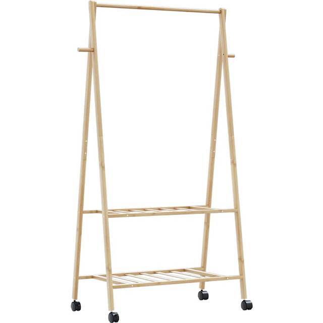 vidaXL Clothes Rack with Shelves and Wheels 96x45.5x155.5 cm Bamboo - Brown