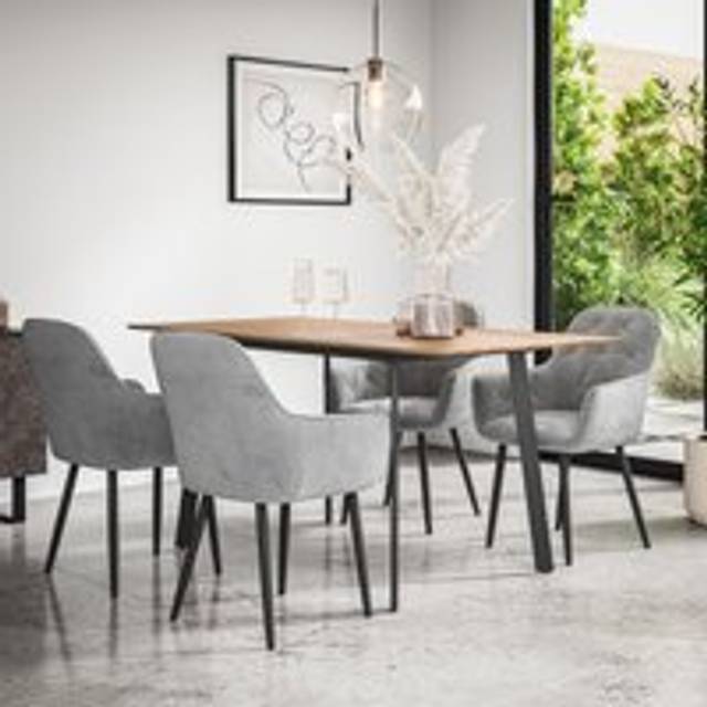 (Grey) Haydon Extending Oak Effect Dining Table Set w 4-6 Anika Velvet Chairs