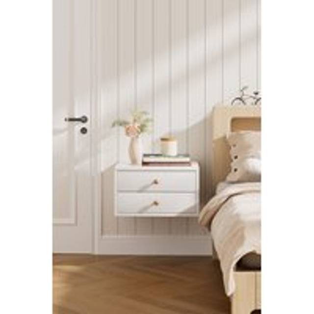 Wall-Mounted Nightstand with Dual Drawers - White - One Size