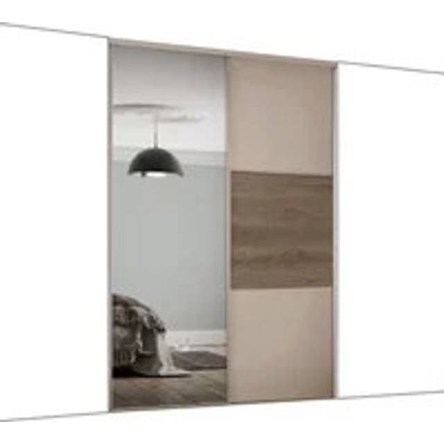 Classic 3 Panel/Mirror Sliding Wardrobe Door Kit - Stone Grey Frame - 1 x 914mm Stone Grey/Nebraska/Stone Grey, 1 x Silver Mirror - Hiatt Hardware