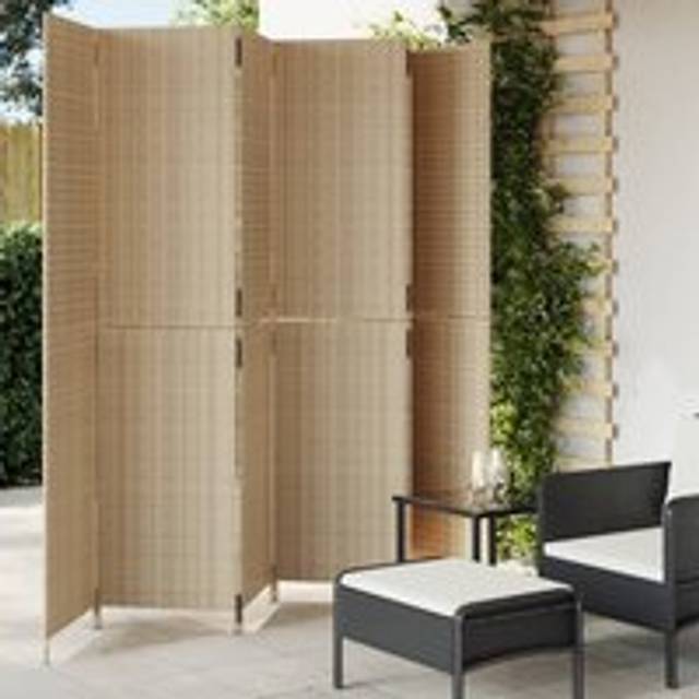 Room Divider 6 Panels Beige Poly Rattan - One Size