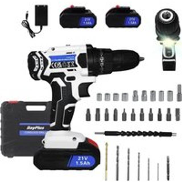 Dayplus - 21-Volt Drill 2 Speed Electric Cordless Drill / Driver with Bits Set & 2X Battery