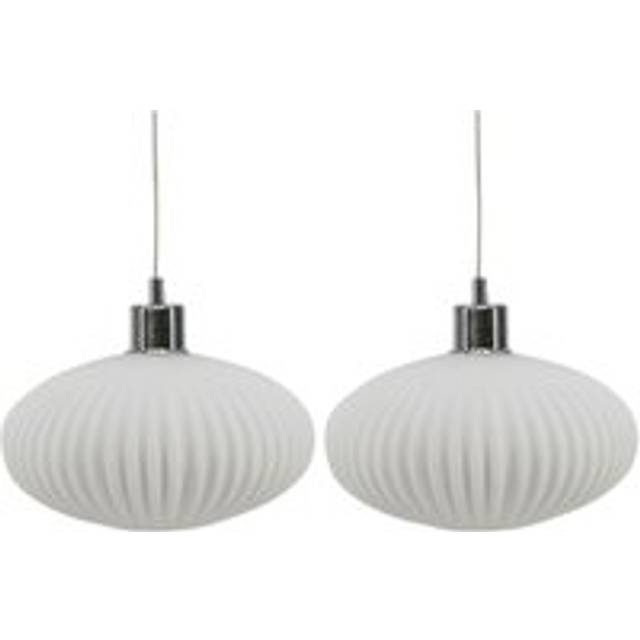 Set of 2 white ribbed glass easy fit 25cm pendant shade ceiling lightshades