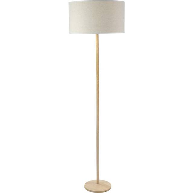 ValueLights Triston Linen White Trim Shade Wooden Floor Lamp & Bulb