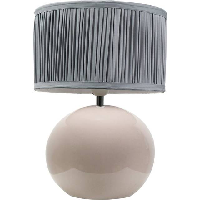 ValueLights Bosco Ruched Pleated Powder Blue Drum Shade Stone Ceramic LED Table Lamp - Cream