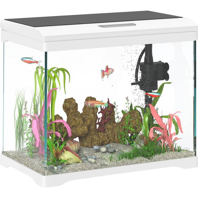 PawHut 17L Glass Fish Tank with Filter System, LED Light, Water Pump, White
