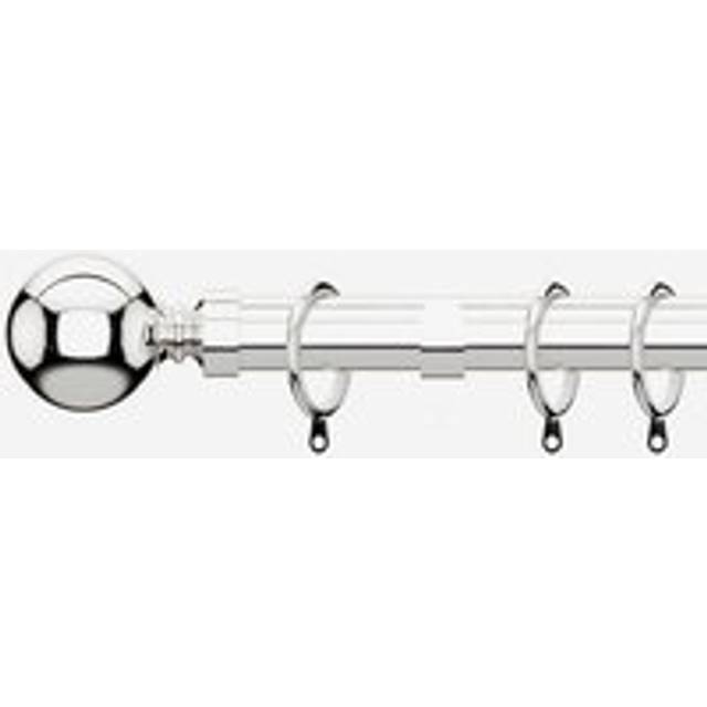 Polished Chrome 28mm Ball Fixed Length Metal Curtain Pole - Metallic Silver - 130cm