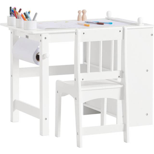 SoBuy KMB60-W, Children Desk and Chair Set, Art Table &Storage Shelves
