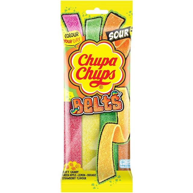 Chupa Chups Green Apple-Lemon-Orange Strawberry Flavour Soft Candy Belts 90g