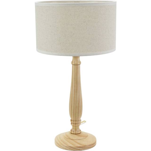 Victoria Light Wood Candlestick Table Lamp with Linen White Trim Drum Lamp Shade and led Bulb