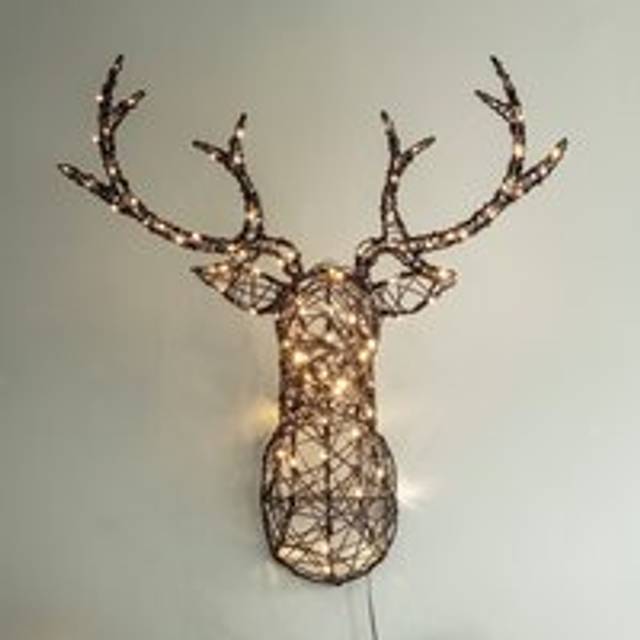 84cm Studley Rattan Stag's Head LED Wall Light - Warm White