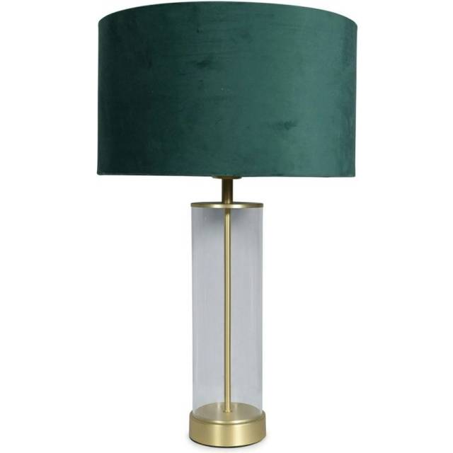 Clear Tube Table Lamp Gold Light Velvet Lampshade Living Room Bedroom Lighting - Forest Green - No Bulb