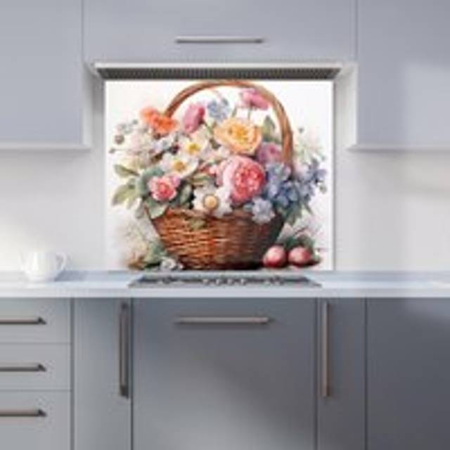 Victorian Easter Basket Watercolour Kitchen Splashback - W600mm x H750mm