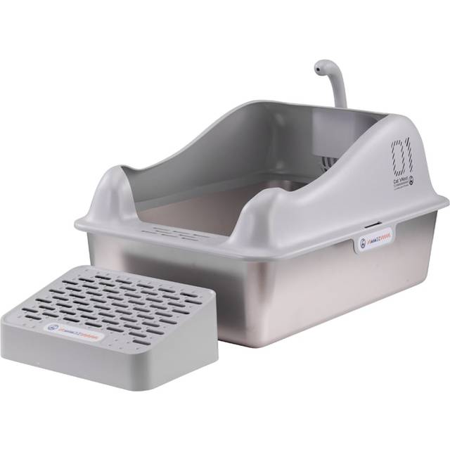 H&O Direct Stainless Steel Cat Litter Box with Double Filter Pedal - Grey